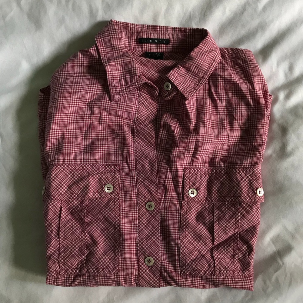 THEORY raspberry button-down